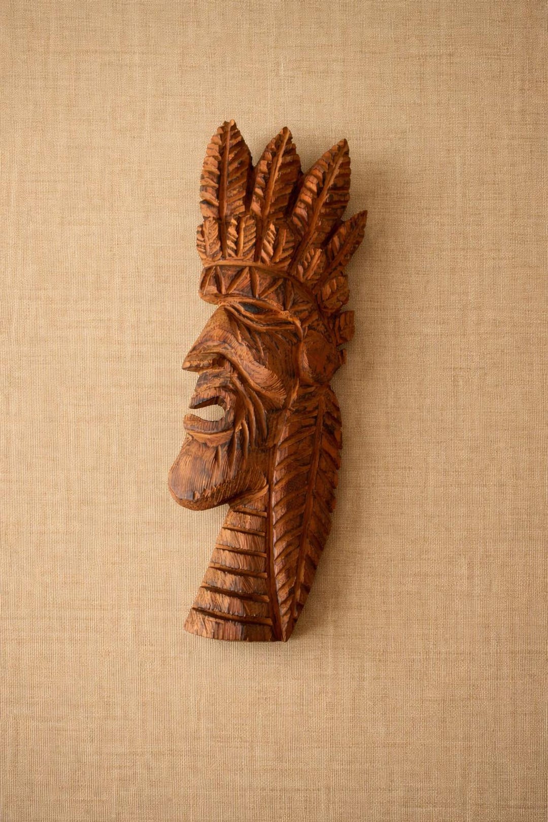 Vintage Wood Carving | Rustic Wooden Wall Art | Native American Folk ...