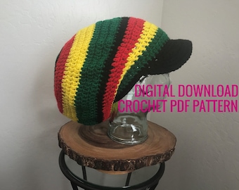 Crochet Rasta Dreadlocks Hat Pattern: The Big Dread Tam with Brim (PDF Digital File)