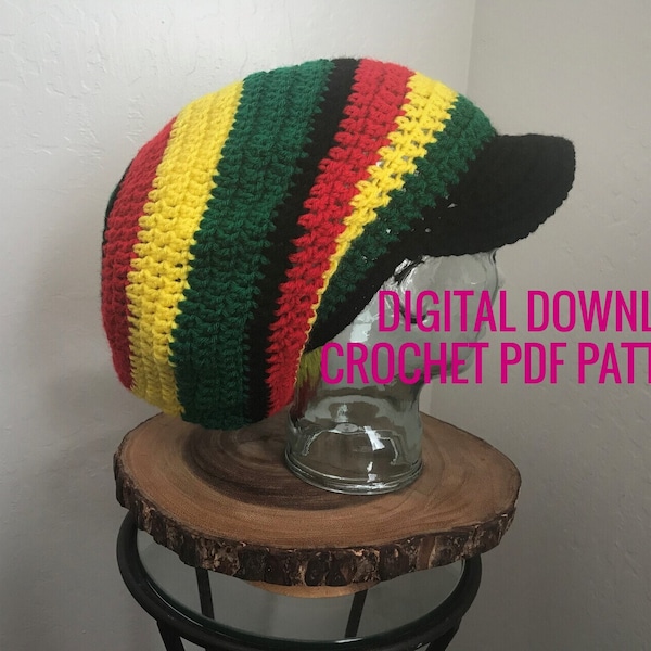 PATTERN "The Big Dread" Rasta Dreadlocks Hat / Tam  with brim Crochet PATTERN - PDF Digital File Only