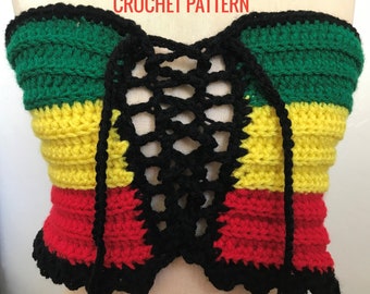 PATTERN Rasta Crop Top Crochet PATTERN - PDF Digital File - Beginner Friendly!