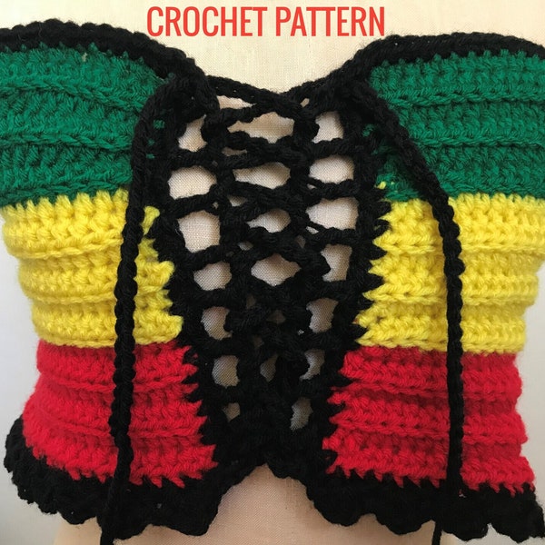 PATTERN Rasta Crop Top Crochet PATTERN - PDF Digital File - Beginner Friendly!