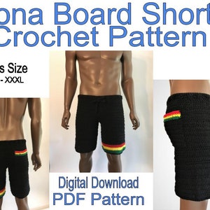 Kona Rasta Board Shorts - Mens  S-XXXL Crochet PATTERN - PDF Digital File