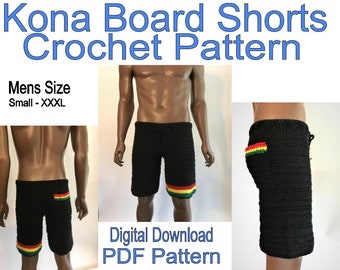 Kona Rasta Board Shorts - Mens  S-XXXL Crochet PATTERN - PDF Digital File