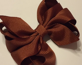 X Large French Clip Hair Bow Women/'s Boutique Barrette Brown Silk Habotai Fabric