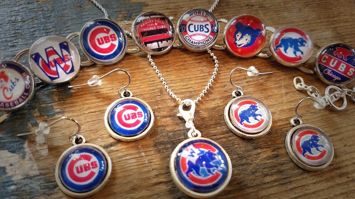 Chicago Cubs Handmade Fan Jewelry Silver Plated with Glass Etsy