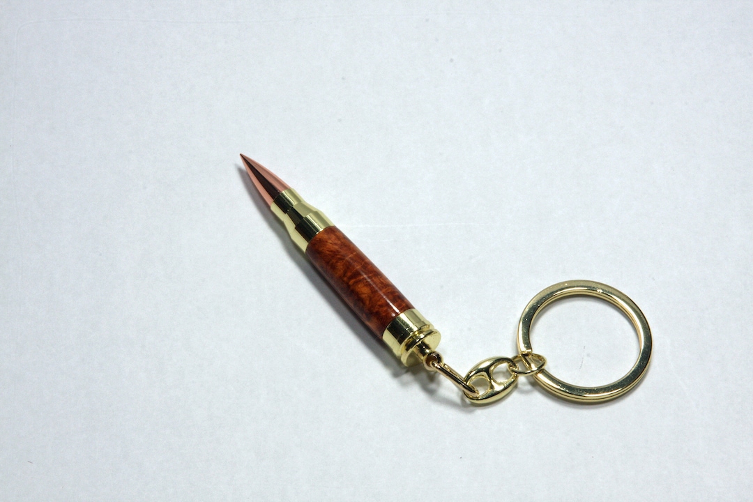 Handcrafted Mini Cartridge Keychain - Gold Plated With Amboyna Burl ...