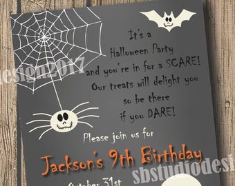 Skeleton Halloween Birthday Invitation (PDF File)