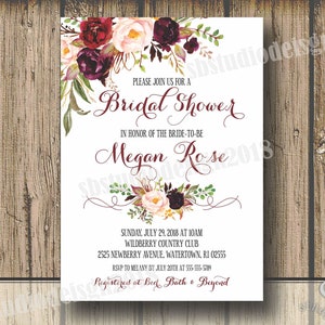 marsala bridal shower invitation