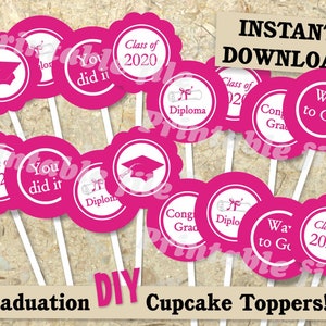 Graduation cupcake toppers printable template DIY