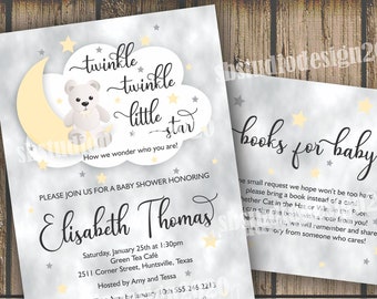 Twinkle Twinkle Little Star Baby Shower Gender Neutral Invitation Set 2 piece