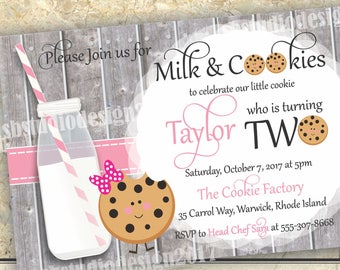 Milk and Cookies Birthday Invitation, Girls Party (PDF)