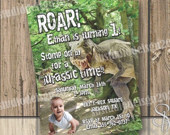 Invitación de cumpleaños de T-Rex para niño