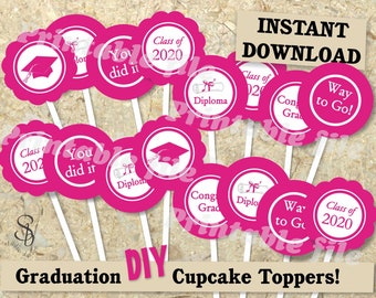 Afdrukbare sjabloon voor diploma-cupcaketoppers DIY
