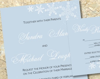 Snowflake Wedding Invitation and RSVP Set light blue