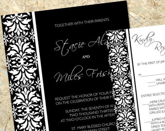 black and white damask Wedding Invitation Set