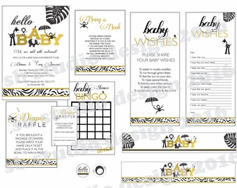 Baby Shower safari invite in black and gold