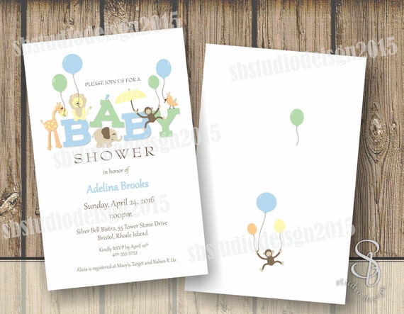 Safari Baby Shower boy Invitation 2 sided