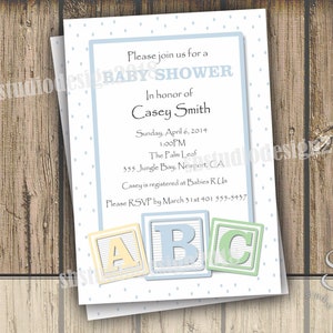 Baby blocks baby shower invitation. ABC blocks baby shower.