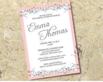 pink and white floral bridal shower DIY invitation