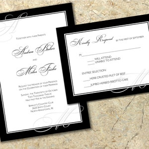 DIY elegant black Wedding Invitation and RSVP printable Set