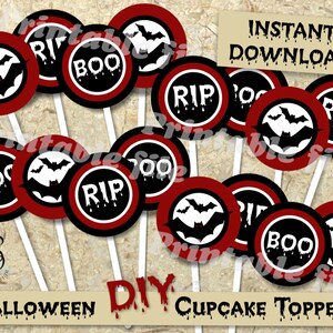 Printable DIY Halloween cupcake toppers template instant download