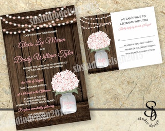 Rustic mason jar wedding invitation set