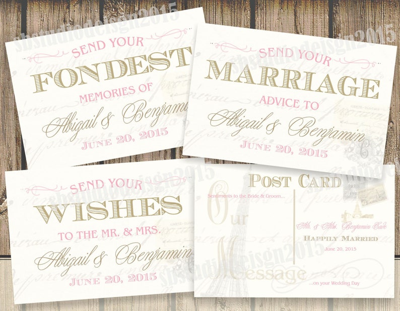 Wedding Postcard Vintage in Pink and Gold Etsy