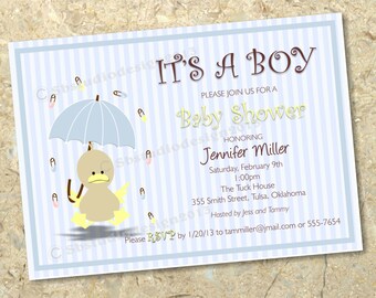 Invitación para baby shower de niño: Pato, azul (PDF)