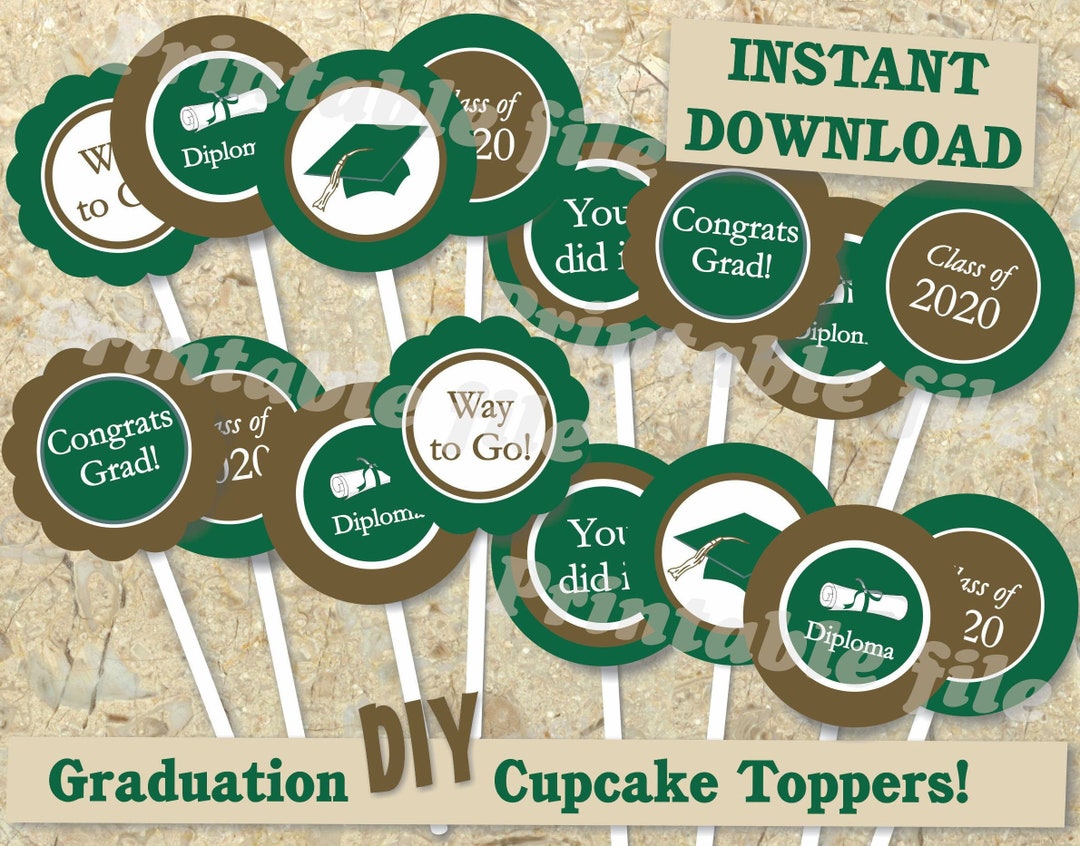 Graduation Cupcake Topper Printable DIY Template Etsy