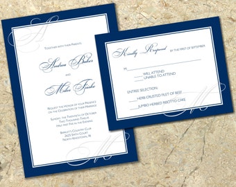 DIY elegant navy Wedding Invitation and RSVP Set