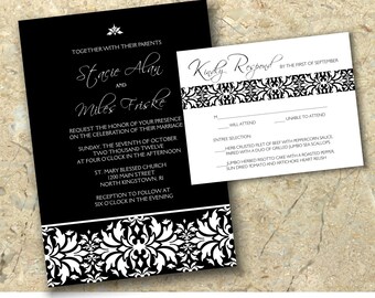 Black and white damask DIY Wedding Invitation and RSVP Set