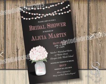 Chalkboard Mason Jar Bridal Shower Invitation. Printable Digital DIY.