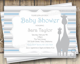 Giraffe Baby Boy Shower Invitation