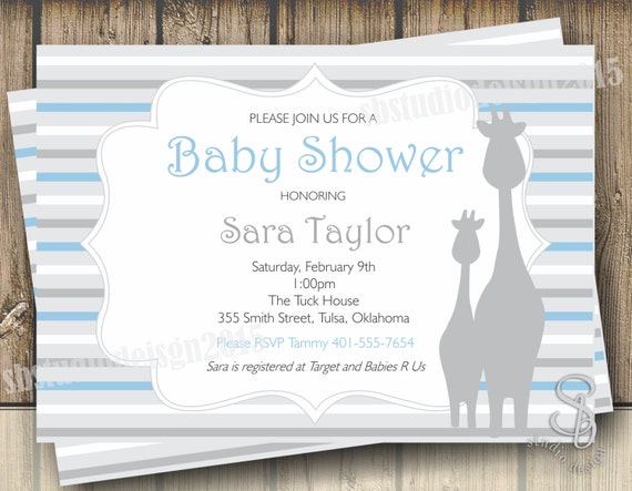Giraffe Baby Boy Shower Invitation