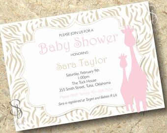 Invitación de ducha de bebé jirafa rosa