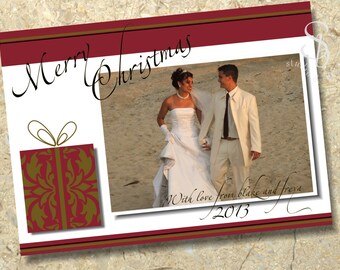 Tarjeta de fotos de Navidad DIY en rojo y oro