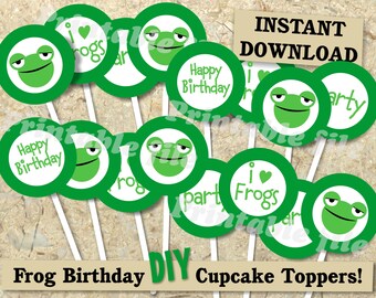 Frosch Geburtstag Cupcake Toppers DIY druckbare sofort-Download