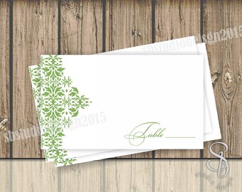 Green damask Wedding Place Cards