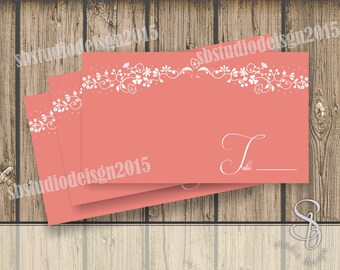 coral wedding place cards