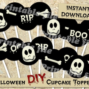 skeleton halloween cupcake toppers template DIY instant download