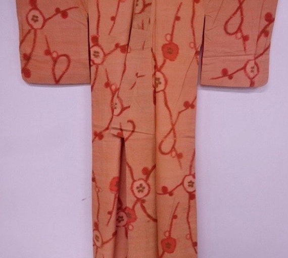 Antique SILK Japanese kimono Orange Ume Blossom S… - image 9