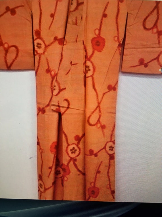 Antique SILK Japanese kimono Orange Ume Blossom S… - image 2