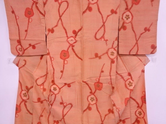 Antique SILK Japanese kimono Orange Ume Blossom S… - image 1