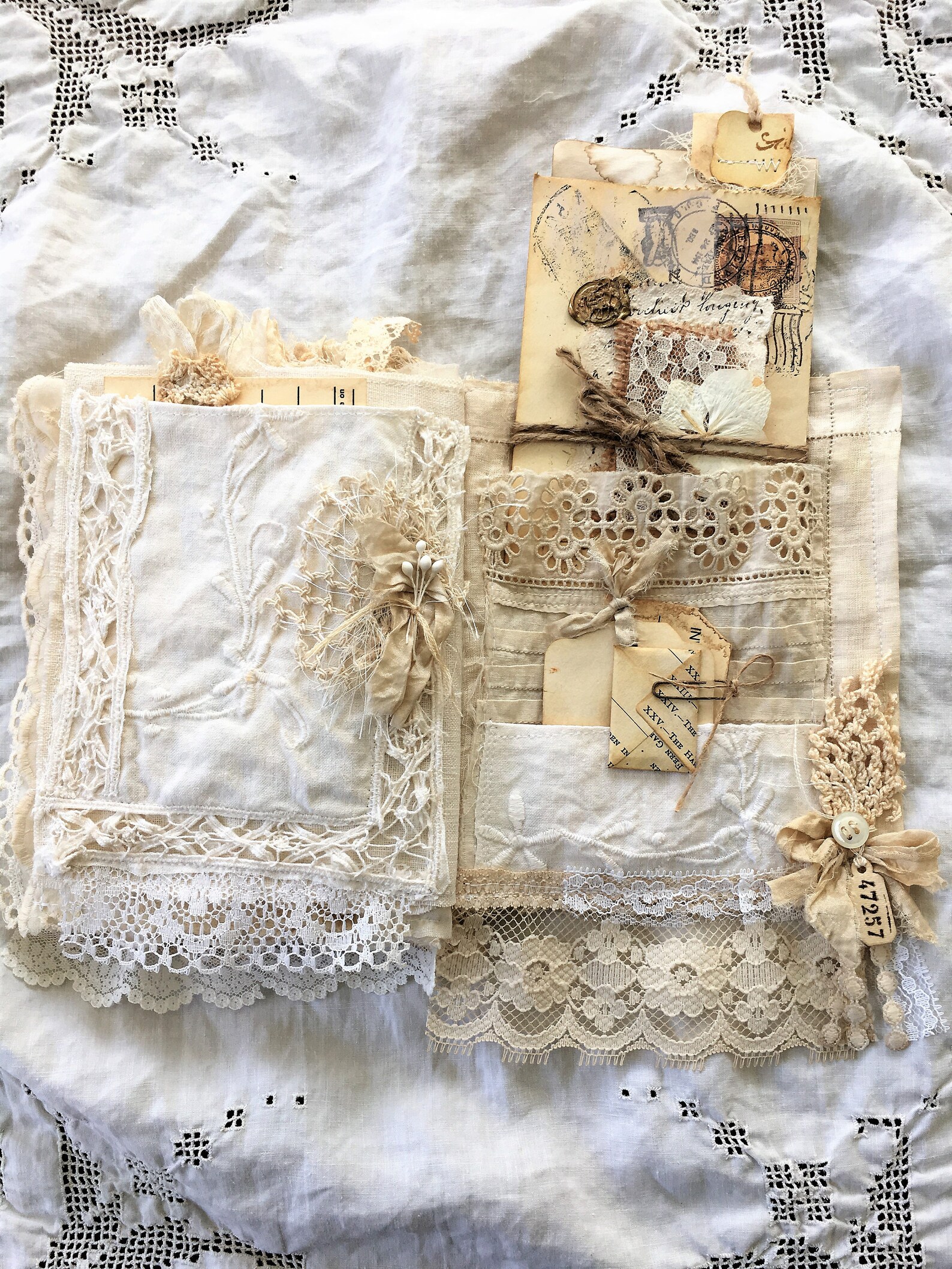 RESERVED Vintage Linen and Lace Journal Etsy