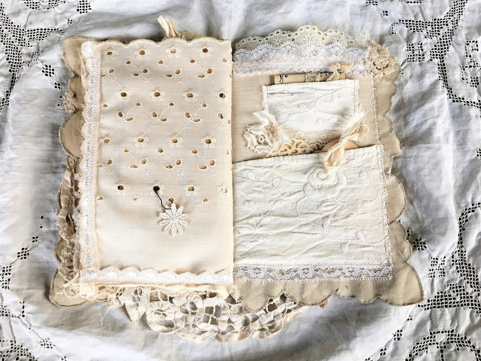 RESERVED Vintage Linen and Lace Journal Etsy