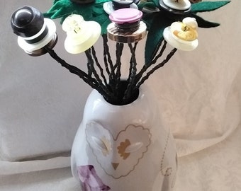 Owl Lover's Delightful Button Flower Bouquet with 15 Stems of Stacked Button Flowers
