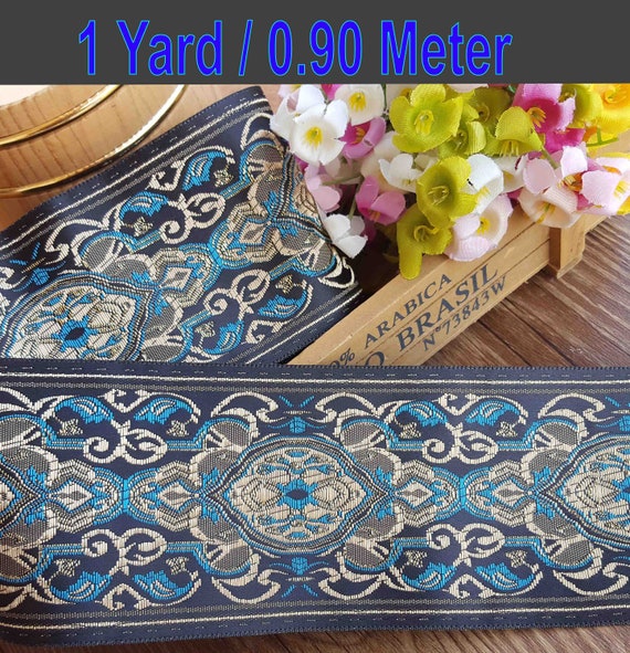 5 yards width 3.5 Woven Jacquard Ribbon Vintage Ornament Flower Pattern