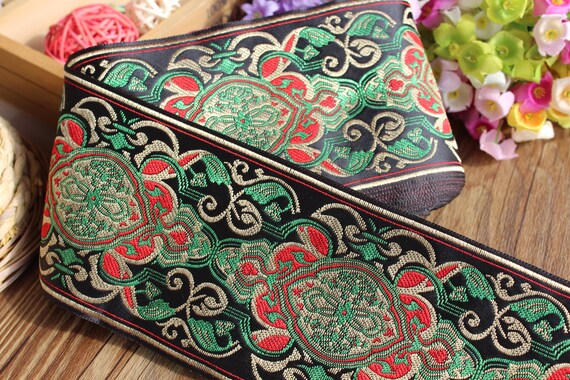 5 yards width 3.5 Woven Jacquard Ribbon Vintage Ornament Flower Pattern
