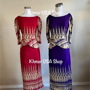 2XL, 6 Colors Skinny Stretchy Skirt & Top, Cambodian Khmer Thai Lao Traditional Outfit, Asian Fashions,  Khmer USA Shop