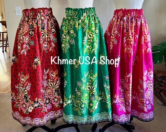 3 Elastic Sarongs, M-2XL, Khmer style, Asian Everyday Skirt, pacific islander, Luau party, Khmer USA, Khmer Outfit, Khmer USA Shop